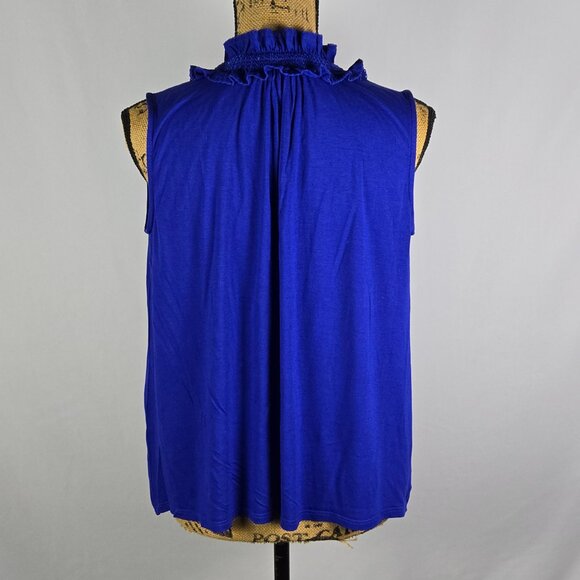 LOFT Royal‎ Blue Ruffle Tie Neck Sleeveless Blouse Romantic Feminine Sz M - Picture 3 of 11